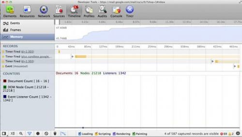 Memory statistics in Chrome Developer Tools.